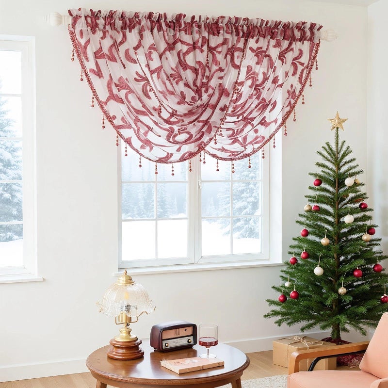 NAPEARL Burgundy Red Valance Curtain Christmas Sheer Decorative Window Sheer for Festival, Swag for Living Room, Dining, Small Windows (1 Valance, 40 x 17 Inch) - Image 2